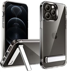 Étui transparent avec support en métal pour iPhone 15 14 Plus Pro Max 13 12 11 Samsung S23 S24 A71 A72 A52 A32 Acrylique transparent Slim Fit Shockproof Bumper Cover