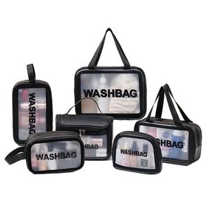 Bolsa de maquillaje transparente Bolsas de cosméticos impermeables de PVC Organizador de artículos de tocador de viaje de gran capacidad Bolsa de maquillaje de cuero de PU Almacenamiento de artículos de tocador Estuche de belleza Bolso