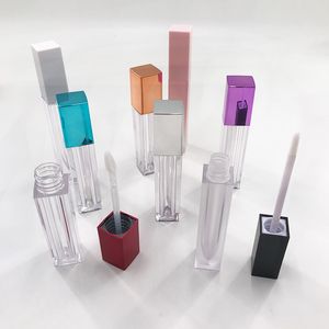 Mini tubo de brillo de labios transparente Contenedores de bálsamo de labios vacíos con tapa negra / roja / púrpura / rosa para muestras de lápiz labial