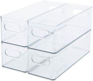 Bacs en plastique transparents pour l'organisation du garde-manger et le stockage des aliments, bacs de rangement empilables pour réfrigérateur