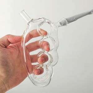 Tubo de agua de vidrio portátil transparente Tubos de mano con cuatro orificios para los dedos Quemador de aceite de Pyrex grueso Tubo para fumar tabaco Nuevo tipo Tubos de vidrio de burbujeador de reciclaje Regalos geniales