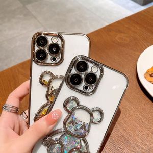 Silicone transparent couvre paillettes Bling Quicksand mignon wonderfuel ours étuis pour iPhone 14 13 12 11 Pro Max XS XR