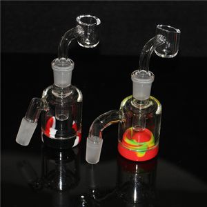 pipas de agua Clear Thick doble perc ashcatcher tubos de agua de vidrio ash catcher tubo de mano de silicona Precooler Recycler 14mm 18mm dab bongs