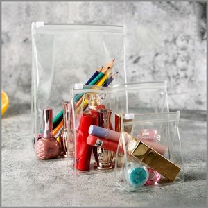 Bolsa de aseo transparente con cremallera de sellado fuerte Bolsa de maquillaje de viaje de plástico PVC Bolsas de lavado impermeables para baño de vacaciones y organización