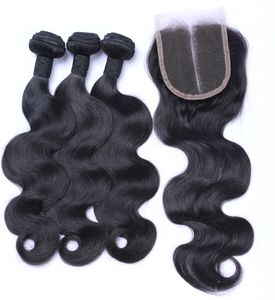 Vente en gros 10A Indian Straight Body Deep Loose Wave Achetez 3 Bundles Get 1 Free Closure Virgin Jerry Curly Curly Trames de cheveux brésiliens