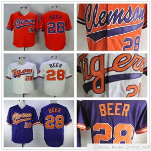 Clemson Tigers College Baseball Jerseys 28 Seth Beer Home Road Away Orange Blanc 100% Chemises cousues Meilleure qualité Expédition rapide