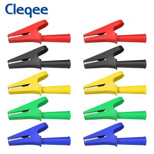 Cleqee 10pcs 20a Clip d'alligator entièrement isolé avec des pinces de crocodile de sécurité 4 mm pour bouchon de banane ou soudage P2002.10L