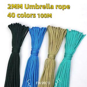 Cordes d'escalade 100M Dia 2mm un support noyaux Paracord pour survie Parachute cordon lanière Camping escalade corde randonnée fabrication de bijoux en gros 231101