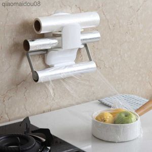 Estante de almacenamiento de película adhesiva, portarrollos de cocina retráctil, toallero de papel, estante colgante multifuncional para cocina y baño L230704