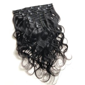 Clip In Hair Extensions Brazilian Human Hair Body Wave 8 Pieces Set 120g/Set Natural Color 8-22 inch