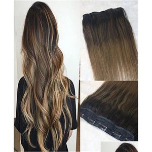 Clip dans les extensions de cheveux One Piece Clip dans les extensions de cheveux humains 70G Ombre Yage Brun foncé à moyen Remy Trame Ins Drop Livraison Cheveux P Dhva6