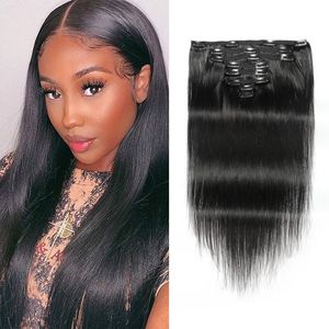 Clip In Hair Extensions Silky Straight Brazilian Virgin Human Hairs 8-24inch Peruvian Malaysian Indian Natural Color