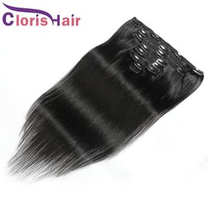 # 1B Clip dans les extensions de cheveux humains Vierge Vierge Silky Straitement 120g Machine exquise Machine Made Double 8PCS Clips noirs naturels sur les extentions