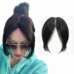 Clip dans les cheveux humains naturels Topper Bangs Fringe Hair Pièces de la partie centrale Extension brésilienne pour les femmes Volume de cheveux 10 pouces non-REMY 240415