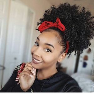 Clip in Natural Ponytails Extensions Afro drawstring ponytail kinky curly ponytail 120g short high ponytail hair pieces for black women