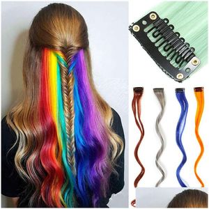 Clip In/On Hair Extensions Colored Hairpiece In Heat-Resistant Synthetic Straight Hairpieces For Women Mti-Colors Party Highlights D Dhmp0