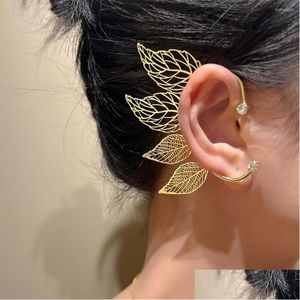 Clip-On Screw Back Backs Pendientes Gold Heart Leaves Ear Cuff Black Nonpiercing Clips Clip de cartílago falso para mujeres Crystal Wholesale Dhk4B