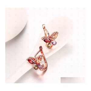 Clip-on vis arrière prix d'usine en gros 18 carats plaqué or rose charme papillon boucles d'oreilles avec zircon mode fête cadeau bijou Dhmjn