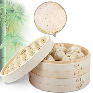 Clippers 10/15/20 cm Dumplings china Cocinadora de vapor de vapor de bambú con tapa de vapor dimsum pescado arroz cesta de vegetales herramientas de cocina de cocina