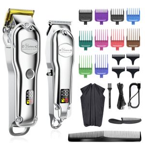 Clippers Trimmers Hatteker Professional Hair Cutter Mans Hair Clipper Set Electric Wireless Hair Trimmer para barbero 2 máquinas con 10 peines guía 230701