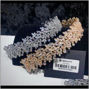 Clips Barrettes Hair Drop Delivery 2021 Rhinestone Zirconia Tiara Tamaño más largo Siery / Gold Diadema Royal Bridal Wedding Dressing Crown Acces