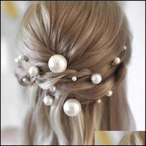 Clips Barrettes Joyería Jewelry18Pcs Mujeres en forma de U Pin Metal Barrette Clip Horquillas Simated Pearl Nupcial Tiara Hair Aessories Wedding Hai