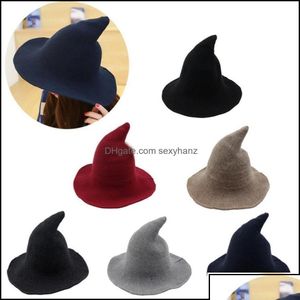 Cloches Hats Caps Scarves Gloves Fashion Accessories Halloween Party Witch Wizard Solid Color Kinitted-Wool For Masquerade Cosplay D Dhx7W