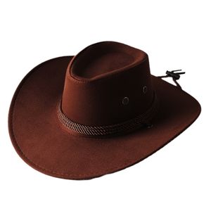Cloches Mens Cool Sun Hat Solid Color Western Cowboy Plain Peaked Cap Large Rope Knight 230620