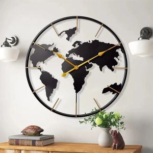 Horloges grandes cartes du monde horloge murale, horloge moderne minimaliste métal