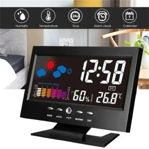 Clocks LCD écran rétroéclairage numérique snooze alarme de prévision météo de la station de temps de température d'humidité date affichage horloge décoration intérieure 231220