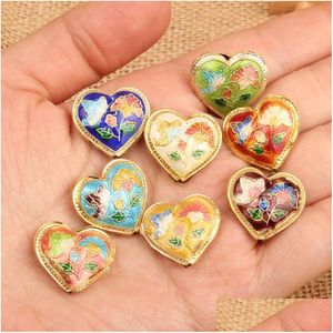 Cloisonne fait à la main en émail fantaisie coeur aime les perles lâches accessoires en filigrane bijoux diy fabrication de boucles d'oreilles bracelets 10pcs / L dhusu