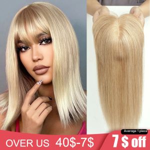 Fermetures blondes de cheveux humains blonds avec une frange 100% réel réel hair topper de base de base de base en morceaux de cheveux pour femmes afro flamme de cheveux perruque