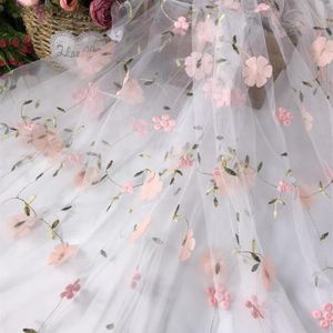 Tela de vestimenta de tela 3D Flor de encaje bordado junto al patio Mase de tul de bordado para el vestido de novia Blanco blanco rosa rojo rojo Amarillo305a