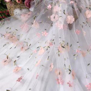 Ropa tela 3D flor bordado encaje cortado a medida malla de tul bordado para vestido de novia negro blanco rosa azul rojo amarillo 2446