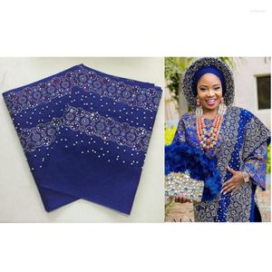Tela de ropa Africana Gele Headtie Aso Oke Última envoltura con cuentas y piedras Nigerian Head Tie 2 piezas / bolsa 30