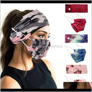 Ropa Tela Ropa Entrega directa 2021 Titular Diademas con botón Tie Dye Moda Mascarilla Floral Camo Máscaras Mujeres Deportes Yoga Elástico