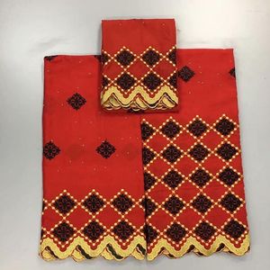 Tissu africain en dentelle de coton suisse, couleur rouge, Voile brodé pour vêtement, 7 Yards par ensemble