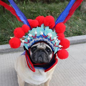 Vêtements drôle chien chat Costume chinois traditionnel opéra de Pékin rôle casquette chapeau chiot nouvel an déguisement chapeau bandeau accessoires