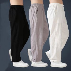 Pantalon ample en coton et lin pour hommes, sarouel, Tai Chi, Arts martiaux, Kung Fu, pantalon de course, Yoga, été