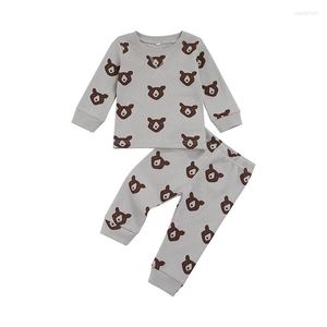 Conjuntos de ropa 0-18M Nacido Bebé Niño Niña Manga larga Estampado de panda Jersey Tops Pantalón Pantalón Conjunto de 2 piezas
