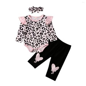 Ensembles de vêtements 0-24M 3Pcs Born Baby Girls Clothes Leopard Ruffle Romper Pants Leggings Outfits
