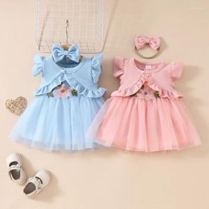 Ensembles de vêtements 0-3 ans bébé filles princesse 3D fleur sans manches tulle tutu robe à volants manches hauts manteau bandeau vêtements d'été pour bébés