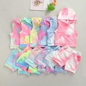 Ensembles de vêtements 0-3Y Fashion Born Baby Boy Girl Tie-dyed Sleeveless Hooded Vest Tops Shorts Pant Bottom 2PCS Outfits Summer Clothes Set