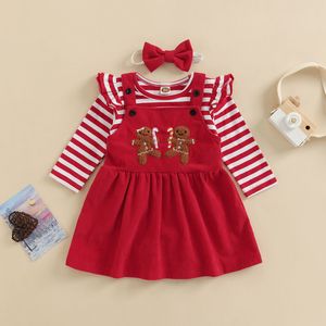 Conjuntos de ropa -08-01 Lioraitiin 0-24M Infant Baby Girl Christmas Stripe Print Manga larga Ruffle Romper Gingerbread Man Bib Dress 221122