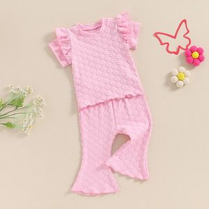 Ensembles de vêtements 1-5t Baby Girl Vêtements Broided Floral T-shirt Tees Tops Toddler Bell Bottoms Pant