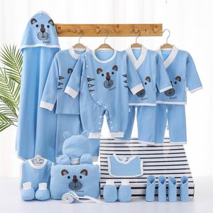 Ensembles de vêtements 18 / 21pcs Born Baby Vêtements unisexe Chemise et pantalon à imprimé animal Garçons Filles 0-6M Coton Barboteuses à manches longues Tenues No BoxClothi