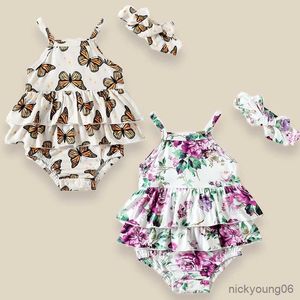 Conjuntos de ropa 2023 Bebé Niño Niña Personalidad Impreso Mariposa Floral Lotus Edge Bolso colgante Falda triangular