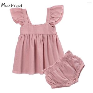 Ensembles de vêtements pour bébés filles, vêtements pour enfants, manches à volants mignonnes, vendus, top et short, 2 pièces, tenue d'été 0-24 mois, 2023