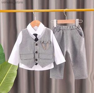 Ensembles de vêtements 2023 New Fashion Children's's Wear Baby Chain Gilet Gentleman Suit's Boy's Couleur de couleur Viette de cravate