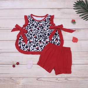 Conjuntos de ropa 2023 verano sin mangas niñas vestido negro estampado patrón cuello redondo traje rojo lindo Bowknot decorado bebé niña ropa